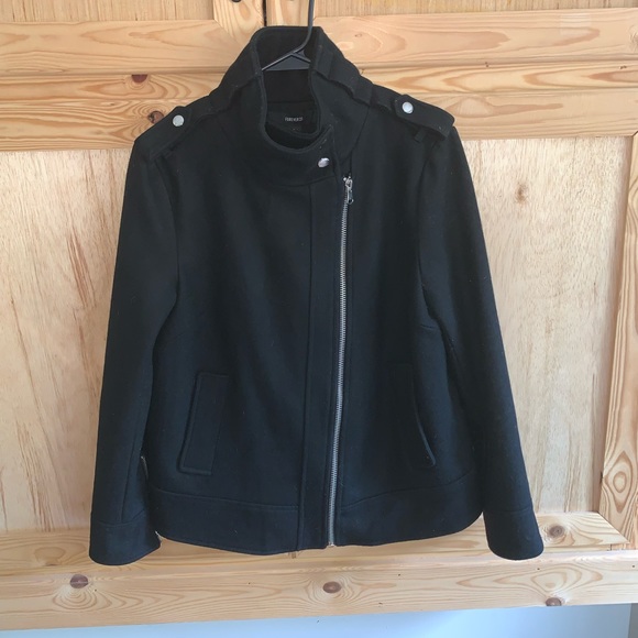 NWT Forever 21 Black Asymmetric Wool Moto Jacket - Picture 3 of 9